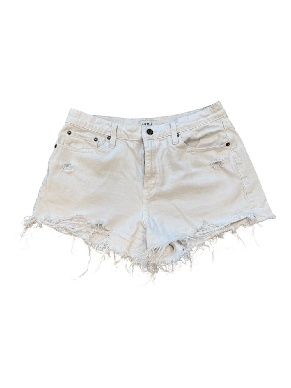 High-Rise Distressed White Denim Shorts Distressed Size 28